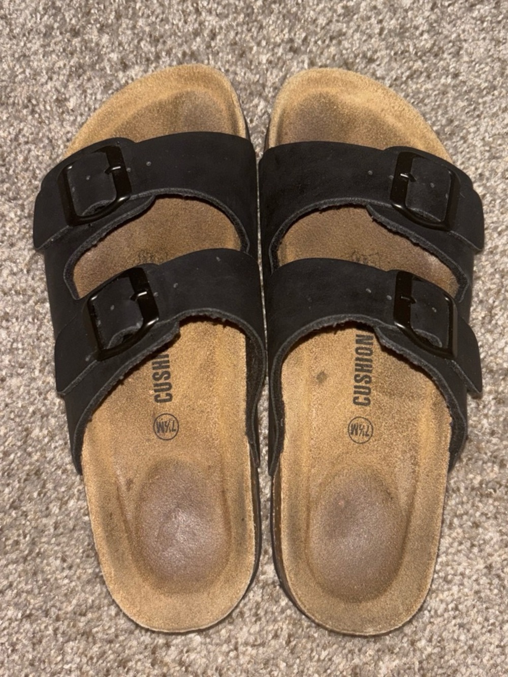 Women's Double-Buckle Black Slide Sandals